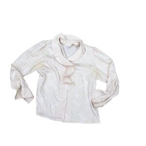 Vintage NICOLA Floral Ruffle Button Blouse Top Shirt Women's 14 Beige Collar‌‌